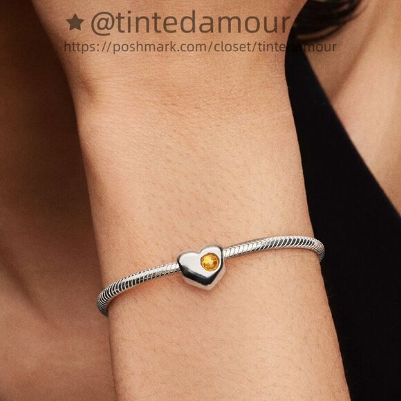 Pandora Engravable November Honey Stone Heart Charm - Picture 2 of 2